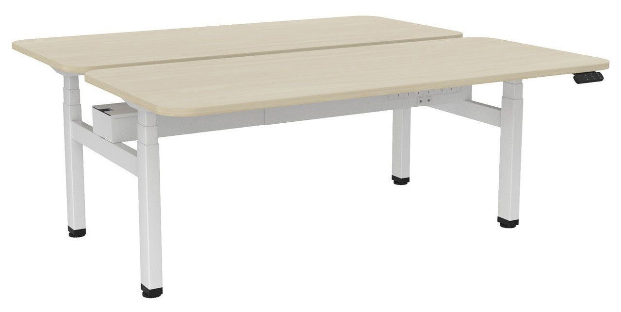 Haven Electric Double Sided Desk - Radius 1800 x 800 / Nordic Maple / White