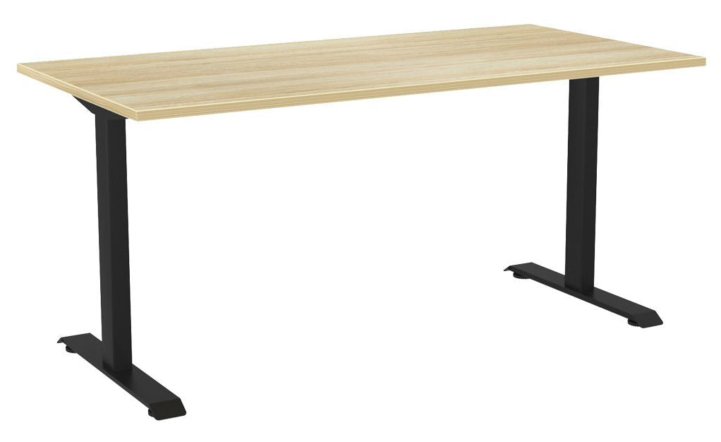 Haven Fixed Single Sided Desk 1600 x 800 / Atlantic Oak / Black
