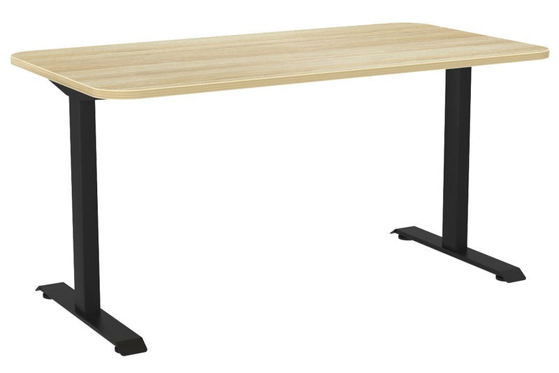 Haven Fixed Single Sided Desk - Radius 1500 x 800 / Atlantic Oak / Black