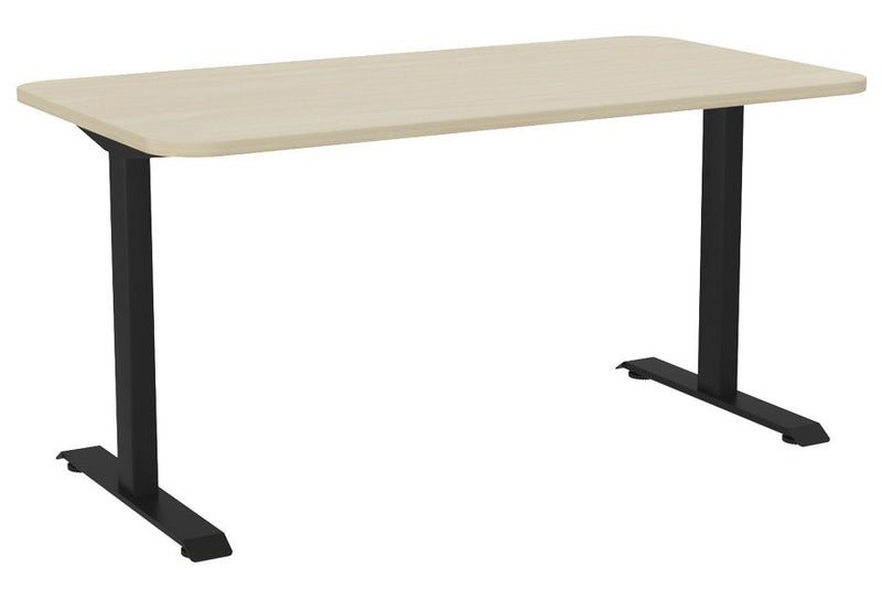 Haven Fixed Single Sided Desk - Radius 1500 x 800 / Nordic Maple / Black