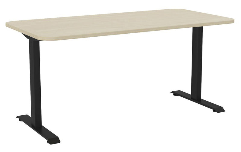 Haven Fixed Single Sided Desk - Radius 1600 x 800 / Nordic Maple / Black