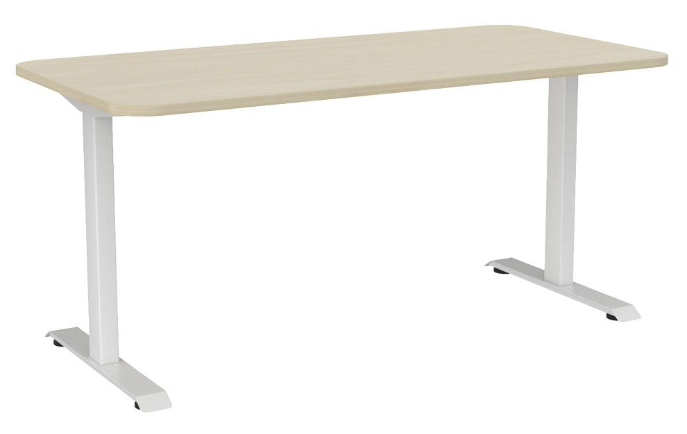 Haven Fixed Single Sided Desk - Radius 1600 x 800 / Nordic Maple / White