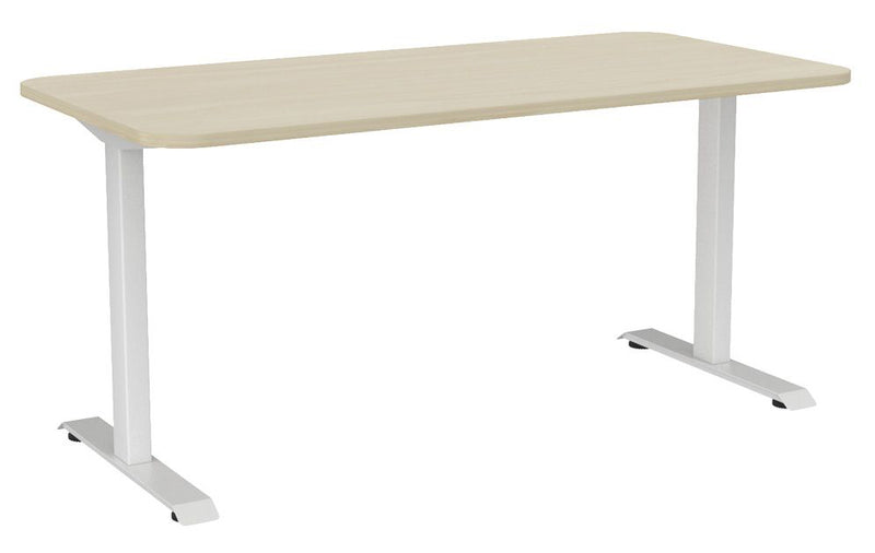 Haven Fixed Single Sided Desk - Radius 1600 x 800 / Nordic Maple / White