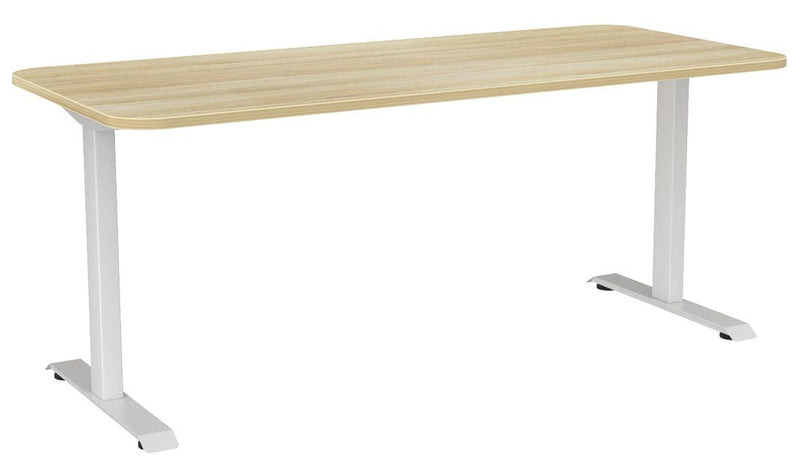 Haven Fixed Single Sided Desk - Radius 1800 x 800 / Atlantic Oak / White
