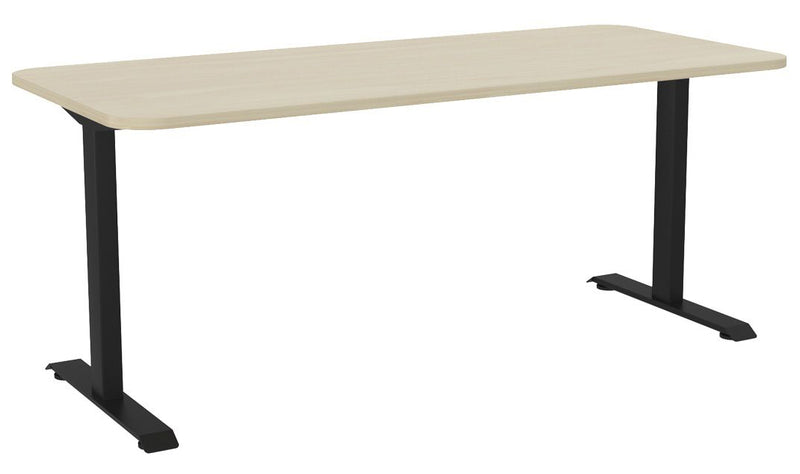 Haven Fixed Single Sided Desk - Radius 1800 x 800 / Nordic Maple / Black