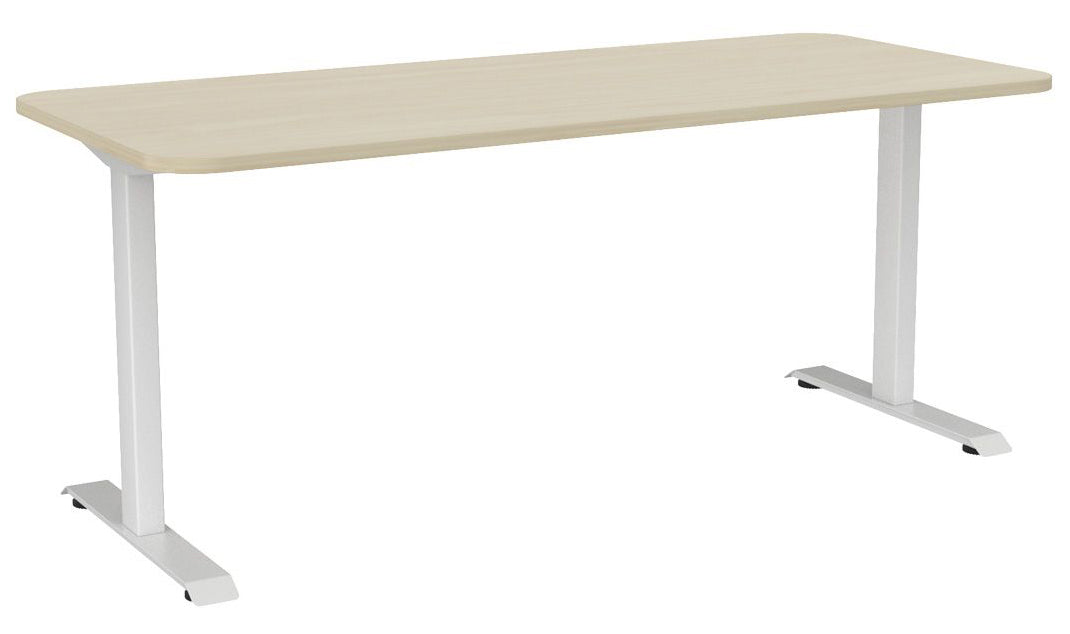 Haven Fixed Single Sided Desk - Radius 1800 x 800 / Nordic Maple / White