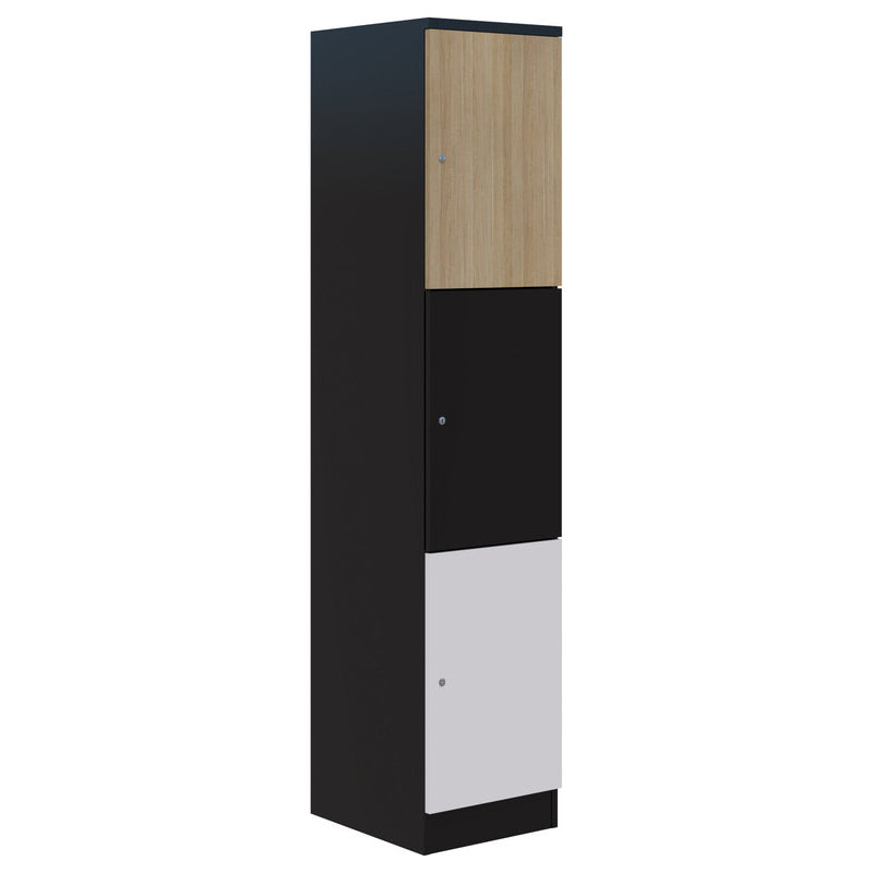 Mascot Lockers 3H x 1W / Assorted - Classic Oak/Snow Velvet/Black / Keyed Locking