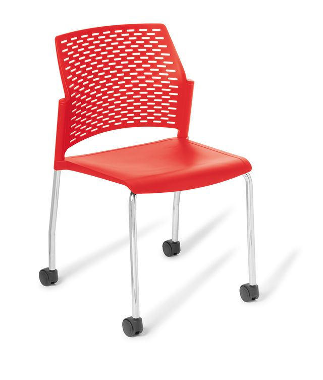 Punch 4-Leg on Castors Chair Red / Chrome