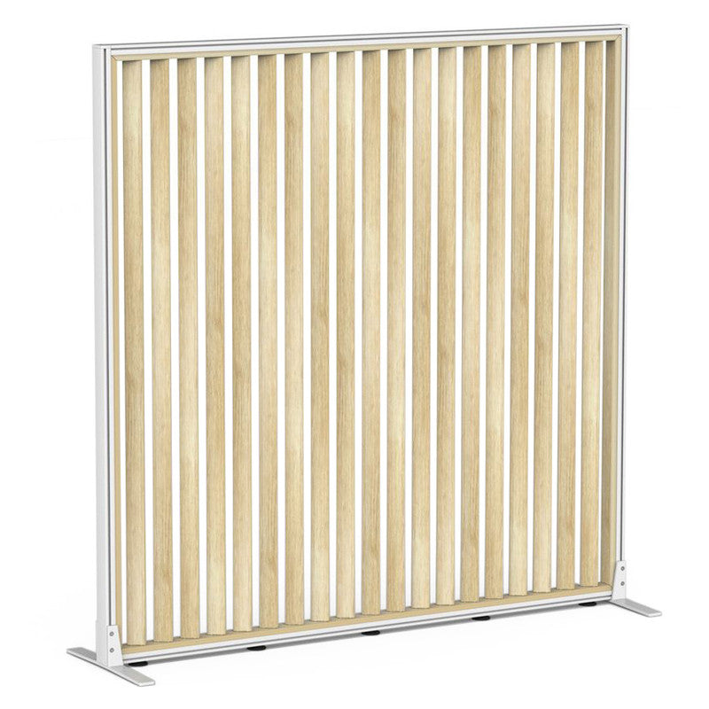 Studio Divide Floor Standing Screen 150 Degree Slat Angle 1500 x 1500 / White / Atlantic Oak