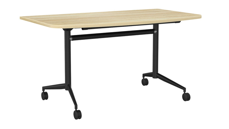 Team Flip Table D-Shape 1400 x 700 / Atlantic Oak / Black
