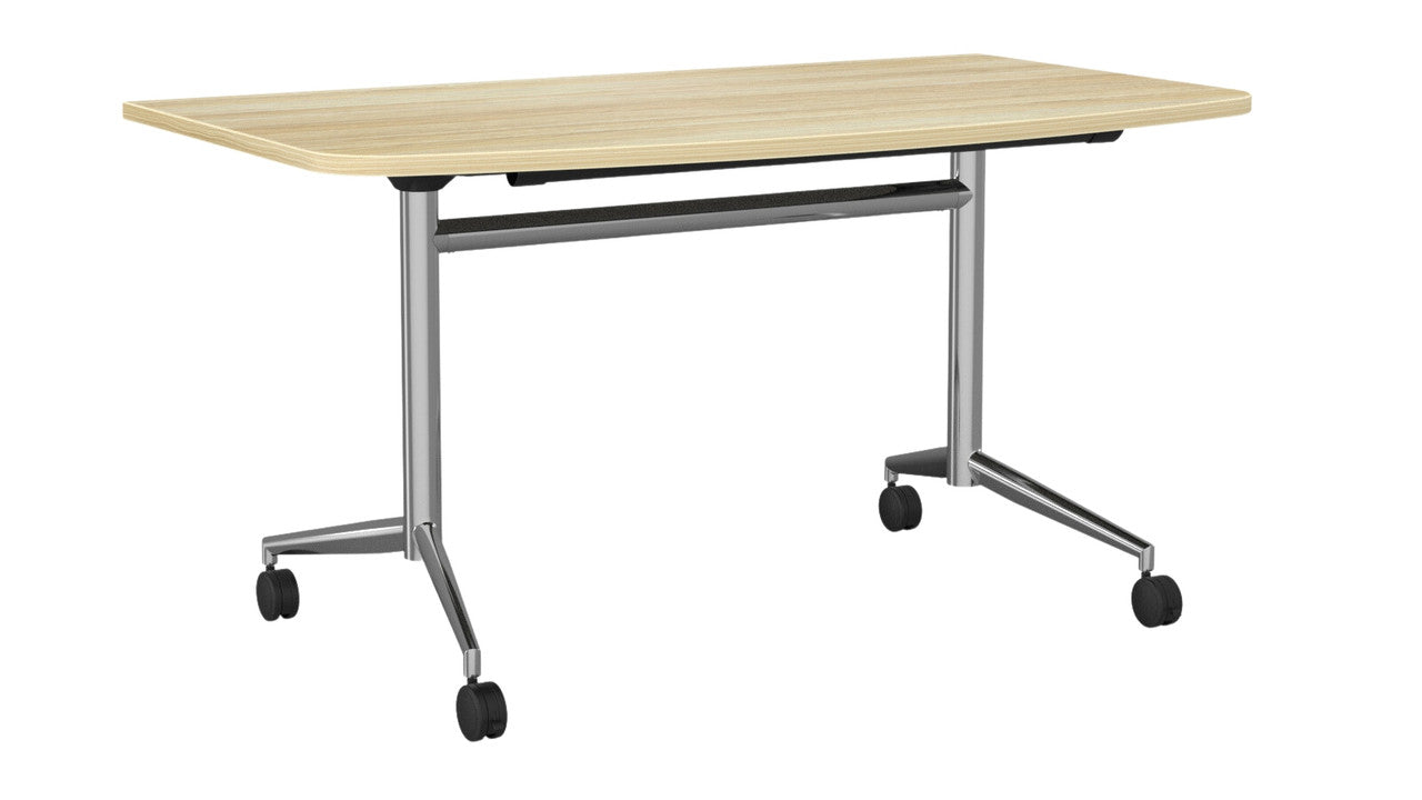 Team Flip Table D-Shape 1400 x 700 / Atlantic Oak / Chrome