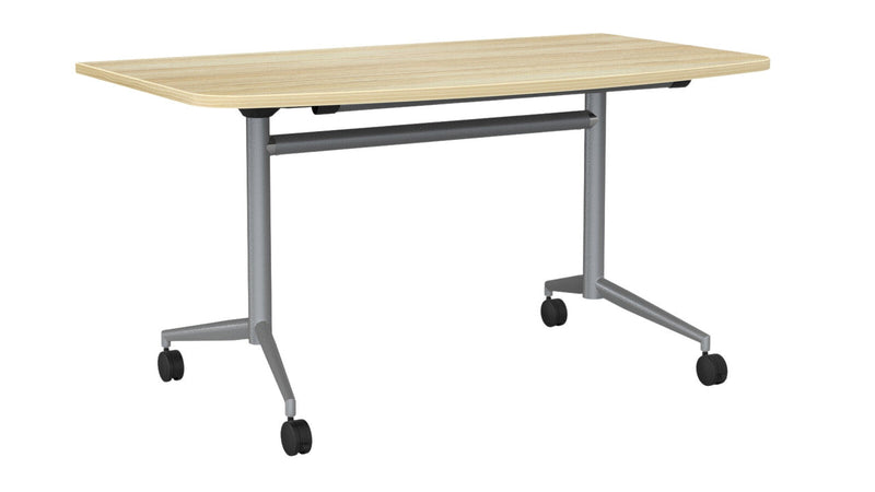 Team Flip Table D-Shape 1400 x 700 / Atlantic Oak / Silver