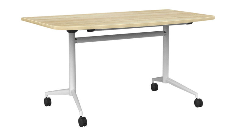 Team Flip Table D-Shape 1400 x 700 / Atlantic Oak / White