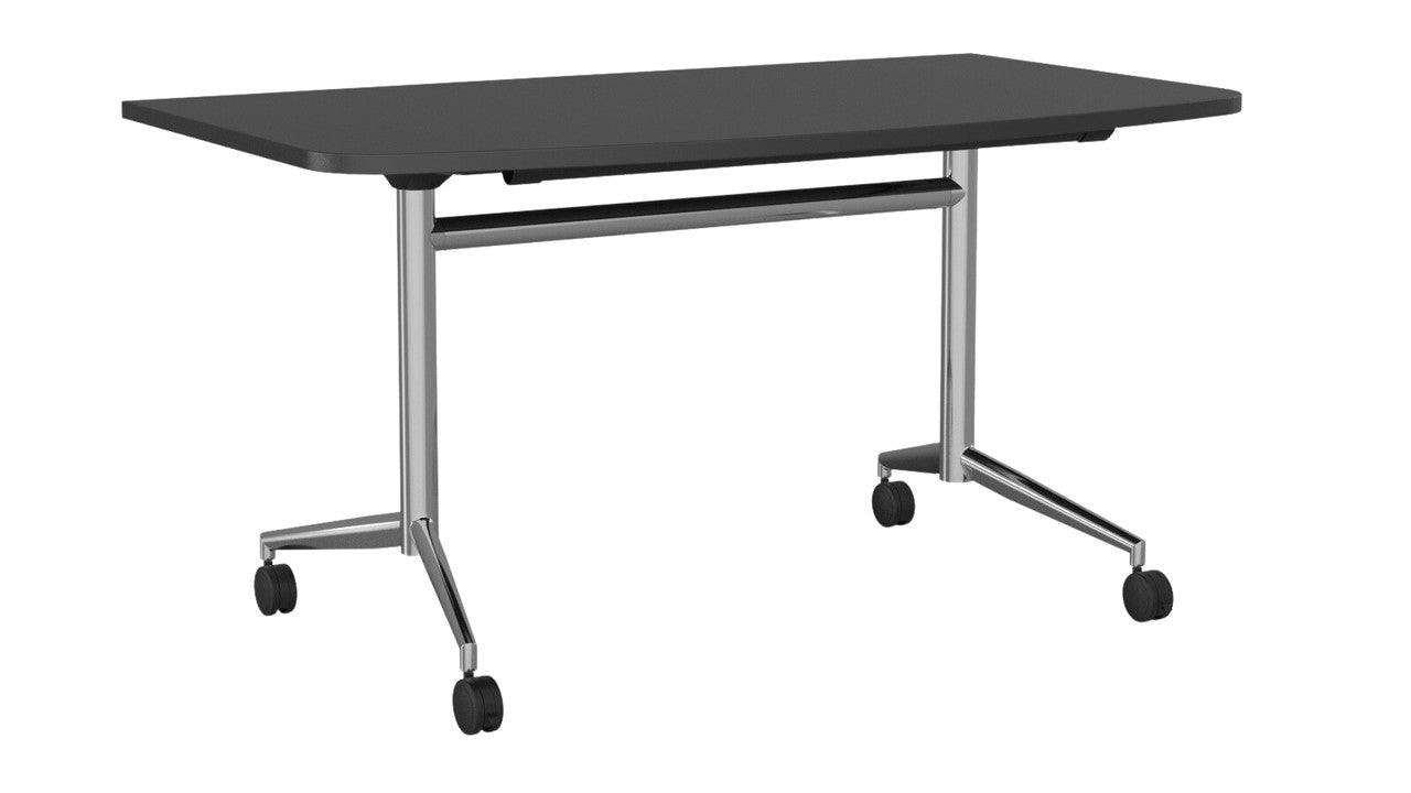 Team Flip Table D-Shape 1400 x 700 / Black / Chrome