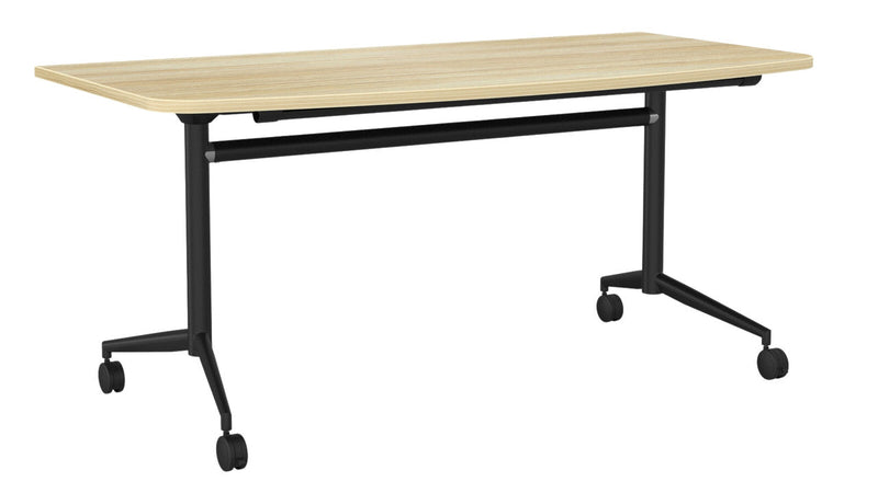 Team Flip Table D-Shape 1600 x 800 / Atlantic Oak / Black