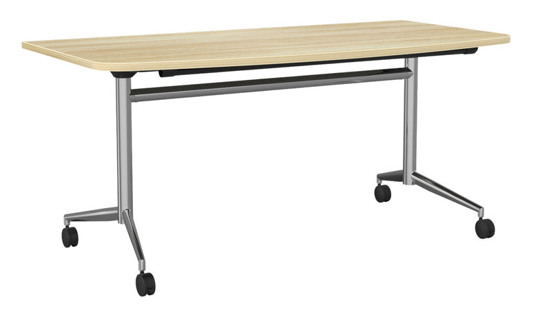 Team Flip Table D-Shape 1600 x 800 / Atlantic Oak / Chrome