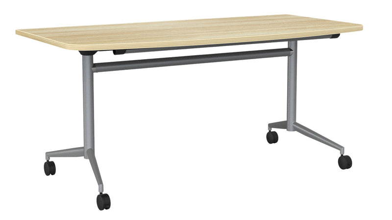 Team Flip Table D-Shape 1600 x 800 / Atlantic Oak / Silver