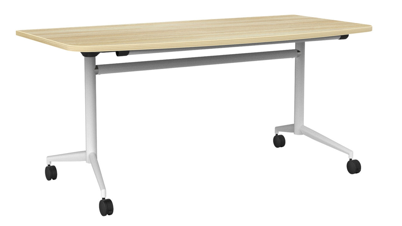 Team Flip Table D-Shape 1600 x 800 / Atlantic Oak / White