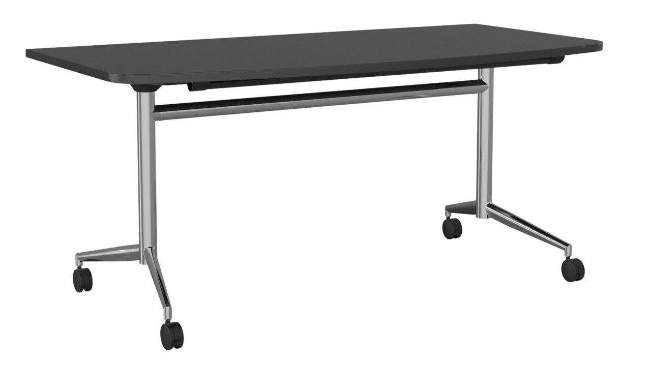 Team Flip Table D-Shape 1600 x 800 / Black / Chrome