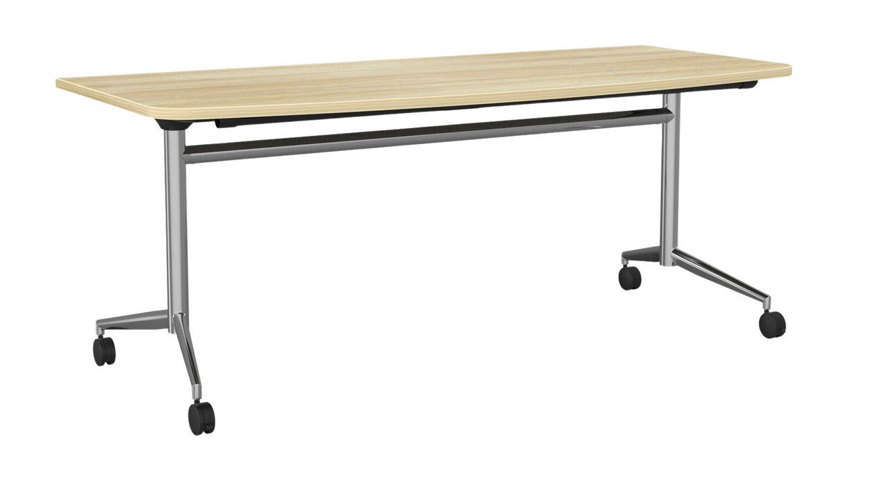 Team Flip Table D-Shape 1800 x 900 / Atlantic Oak / Chrome