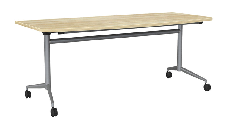 Team Flip Table D-Shape 1800 x 900 / Atlantic Oak / Silver