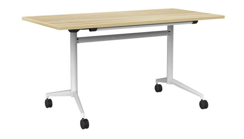 Team Flip Table Rectangle 1400 x 700 / Atlantic Oak / White