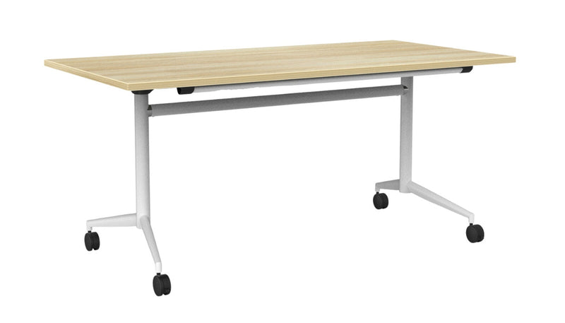 Team Flip Table Rectangle 1600 x 800 / Atlantic Oak / White