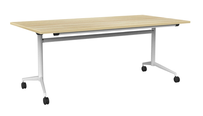 Team Flip Table Rectangle 1800 x 900 / Atlantic Oak / White