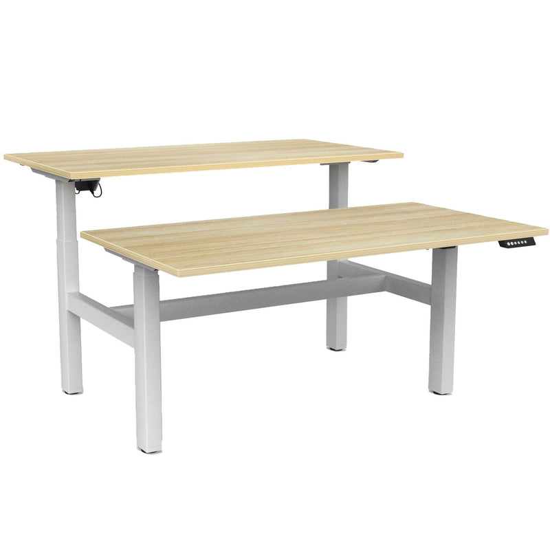 Agile Electric 3-Column Shared Desk 1500 x 800 / Atlantic Oak / White